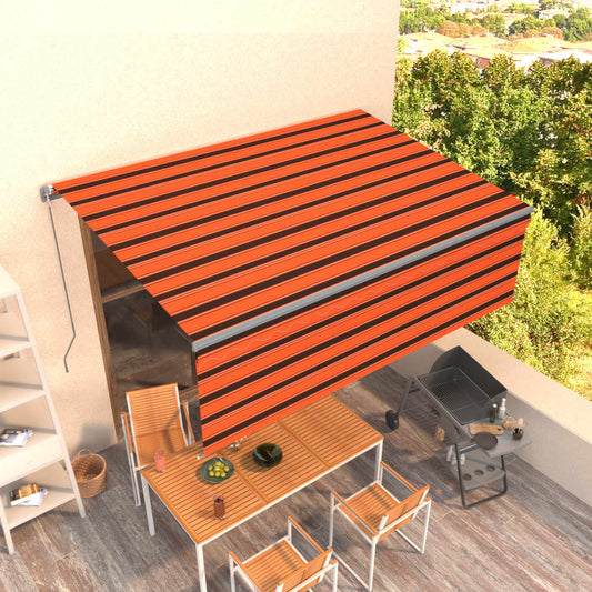 vidaXL Manual Retractable Awning with Blind 4x3m Orange&Brown