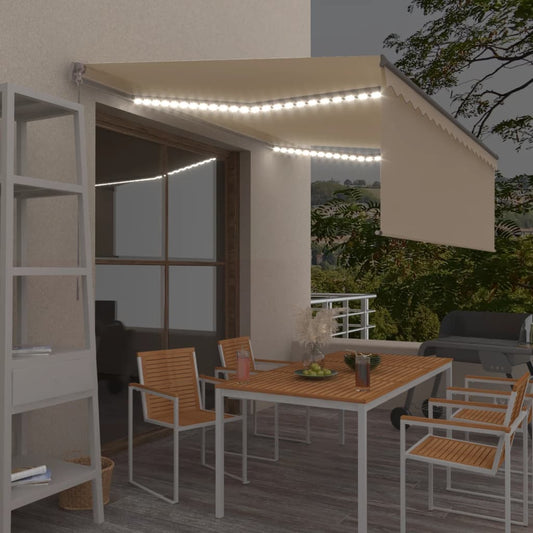 vidaXL Manual Retractable Awning with Blind&LED 4x3m Cream