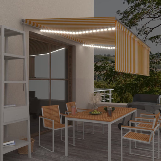 vidaXL Manual Retractable Awning with Blind&LED 4.5x3m Yellow&White