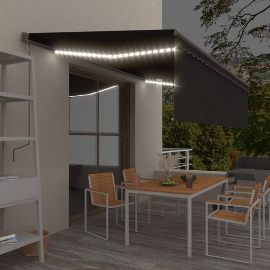 vidaXL Manual Retractable Awning with Blind&LED 5x3m Anthracite