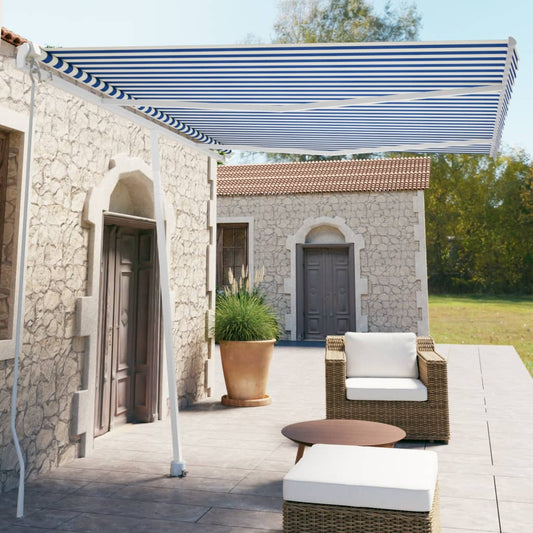 vidaXL Freestanding Manual Retractable Awning 350x250 cm Blue/White
