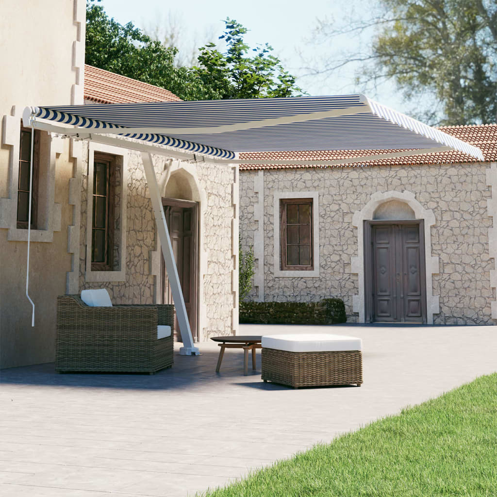 vidaXL Freestanding Manual Retractable Awning 450x300 cm Blue/White