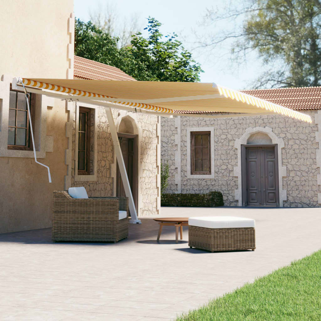 vidaXL Freestanding Manual Retractable Awning 500x300 cm Yellow/White