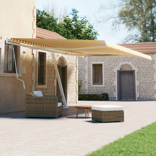 vidaXL Freestanding Manual Retractable Awning 500x300 cm Yellow/White