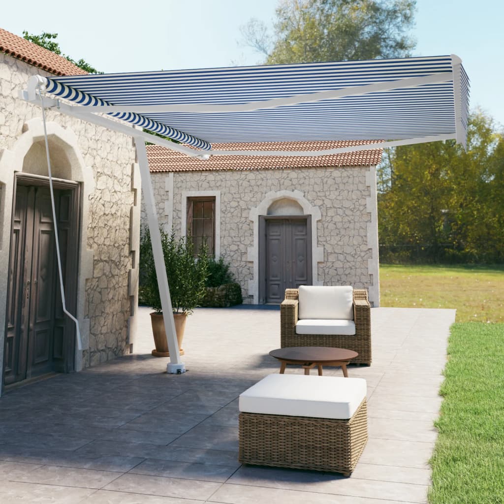 vidaXL Freestanding Manual Retractable Awning 400x350 cm Blue/White