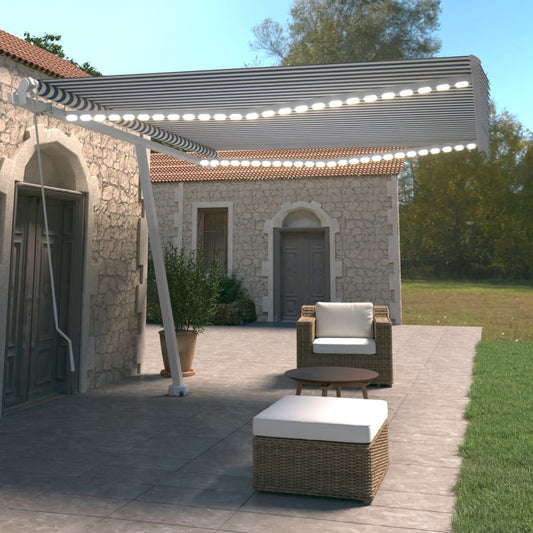 vidaXL Manual Retractable Awning with LED 400x350 cm Blue and White