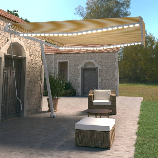 vidaXL Manual Retractable Awning with LED 400x350 cm Yellow and White