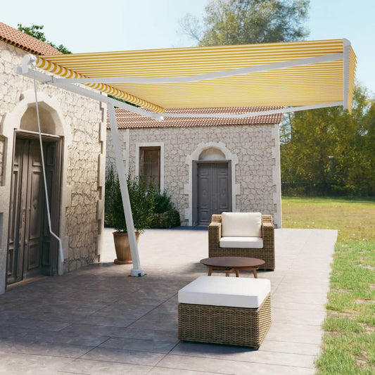 vidaXL Freestanding Manual Retractable Awning 450x350 cm Yellow/White