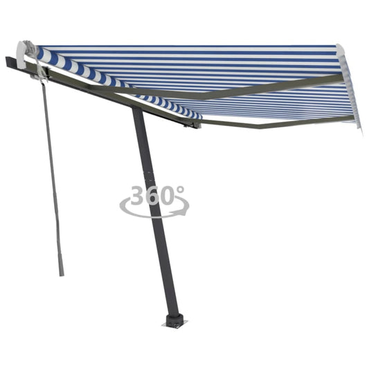 vidaXL Freestanding Manual Retractable Awning 300x250 cm Blue/White