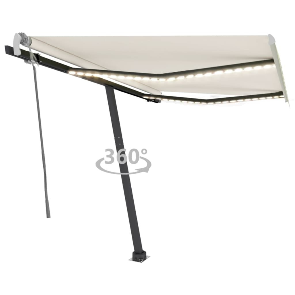 vidaXL Manual Retractable Awning with LED 350x250 cm Cream