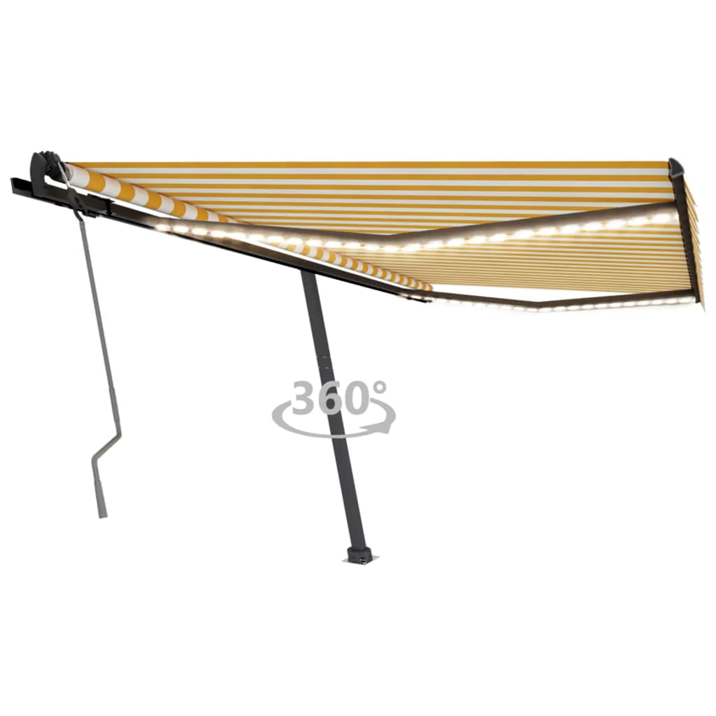 vidaXL Manual Retractable Awning with LED 450x350 cm Yellow and White
