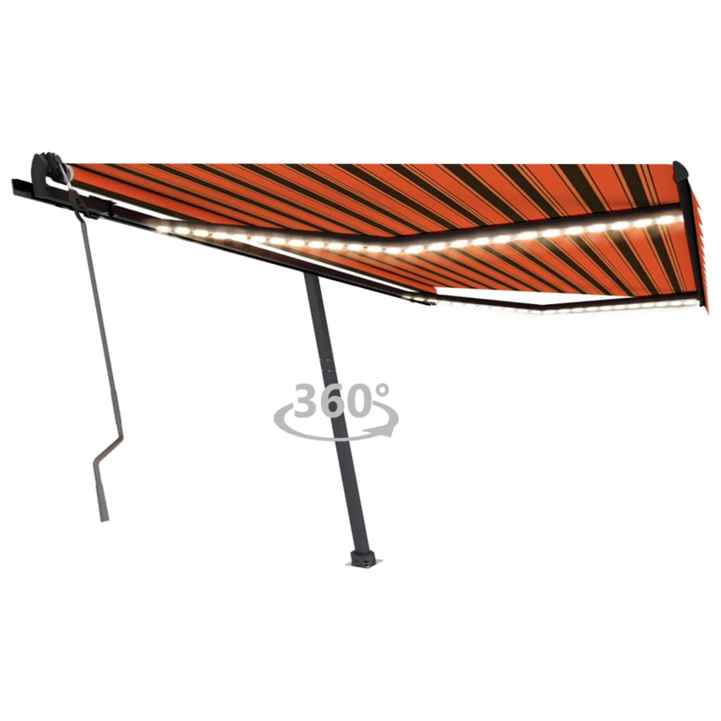 vidaXL Manual Retractable Awning with LED 450x350 cm Orange and Brown