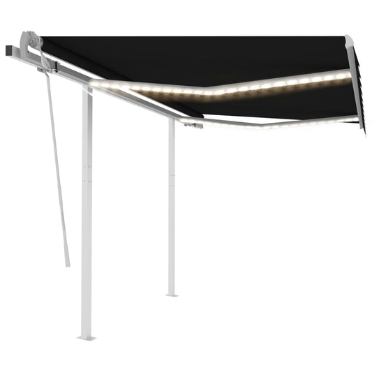 vidaXL Manual Retractable Awning with LED 3x2.5 m Anthracite