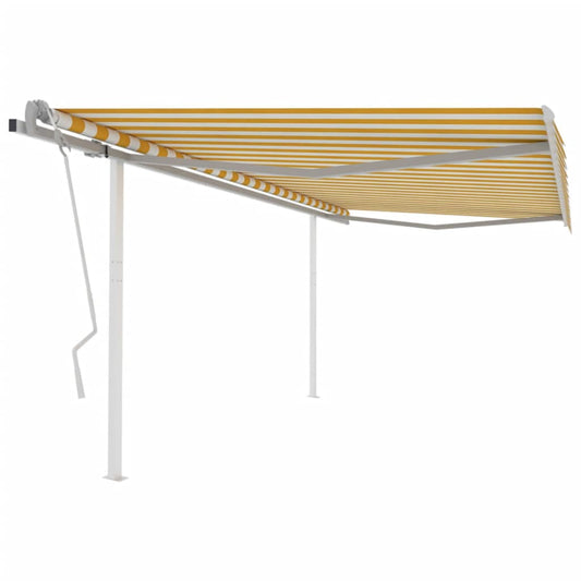 vidaXL Manual Retractable Awning with Posts 4x3 m Yellow and White