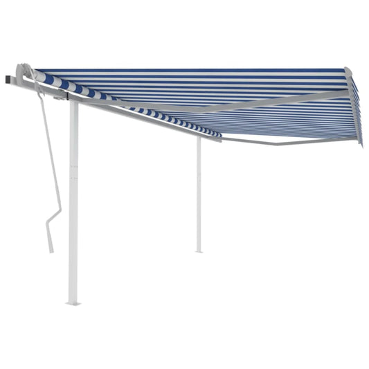 vidaXL Manual Retractable Awning with Posts 4x3.5 m Blue and White