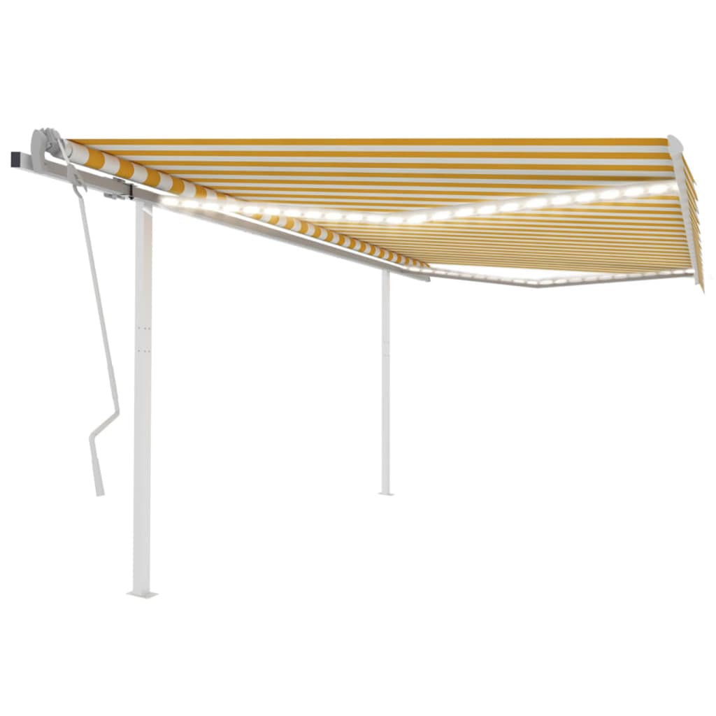 vidaXL Manual Retractable Awning with LED 4x3.5 m Yellow and White