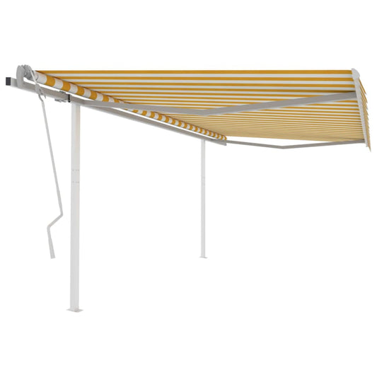 vidaXL Manual Retractable Awning with Posts 4.5x3.5 m Yellow and White