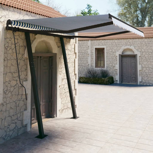 vidaXL Manual Retractable Awning with Posts 3x2.5 m Blue and White