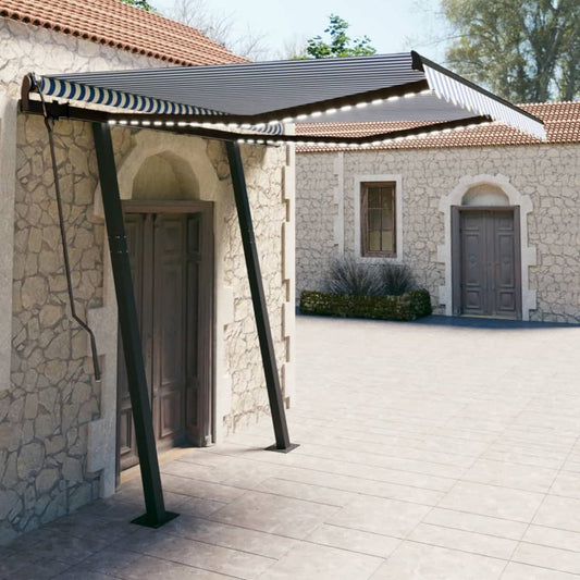 vidaXL Manual Retractable Awning with LED 3x2.5 m Blue and White