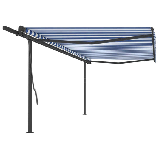 vidaXL Manual Retractable Awning with Posts 5x3 m Blue and White