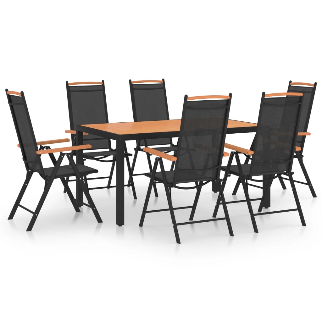 vidaXL 7 Piece Garden Dining Set Aluminium Black