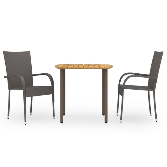 vidaXL 3 Piece Garden Dining Set Poly Rattan Brown