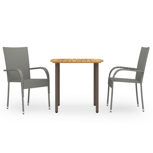 vidaXL 3 Piece Garden Dining Set Poly Rattan Grey