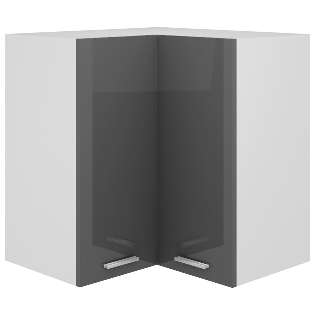 vidaXL Hanging Corner Cabinet High Gloss Grey 57x57x60 cm Engineered Wood