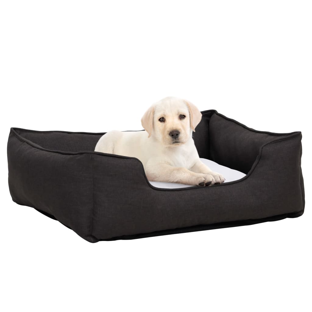 vidaXL Dog Bed Dark Grey and White 85.5x70x23 cm Linen Look Fleece