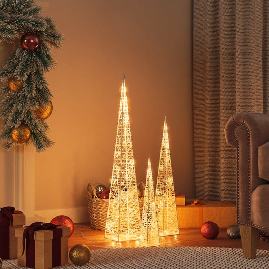 vidaXL Acrylic Decorative LED Light Cone Set Warm White 30/45/60cm