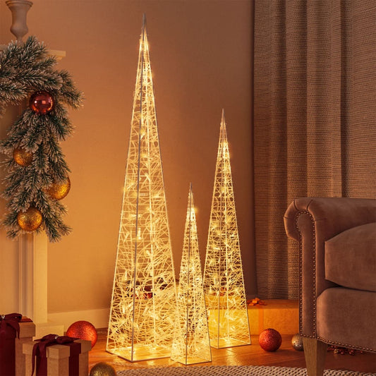 vidaXL Acrylic Decorative LED Light Cone Set Warm White 60/90/120cm