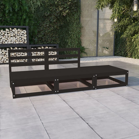 vidaXL 3 Piece Garden Lounge Set Black Solid Pinewood