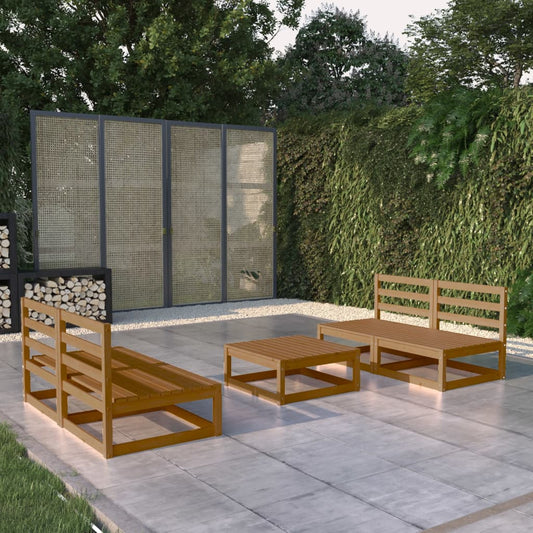 vidaXL 5 Piece Garden Lounge Set Honey Brown Solid Pinewood