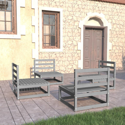 vidaXL 4 Piece Garden Lounge Set Grey Solid Pinewood