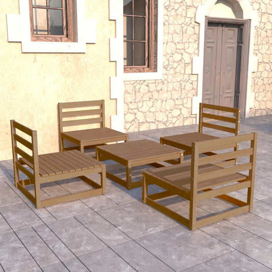 vidaXL 5 Piece Garden Lounge Set Honey Brown Solid Pinewood