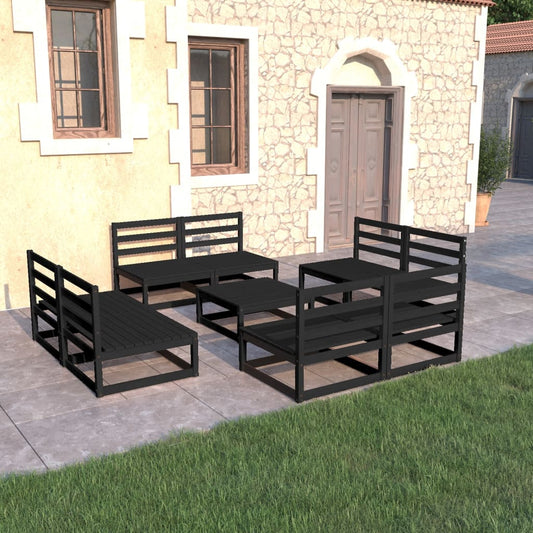 vidaXL 9 Piece Garden Lounge Set Black Solid Pinewood