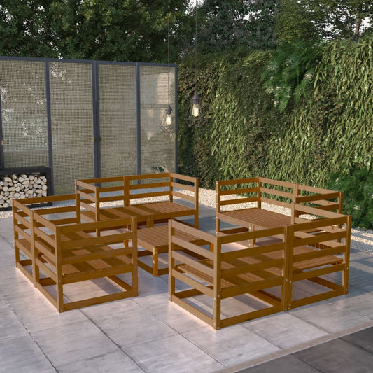 vidaXL 9 Piece Garden Lounge Set Honey Brown Solid Pinewood