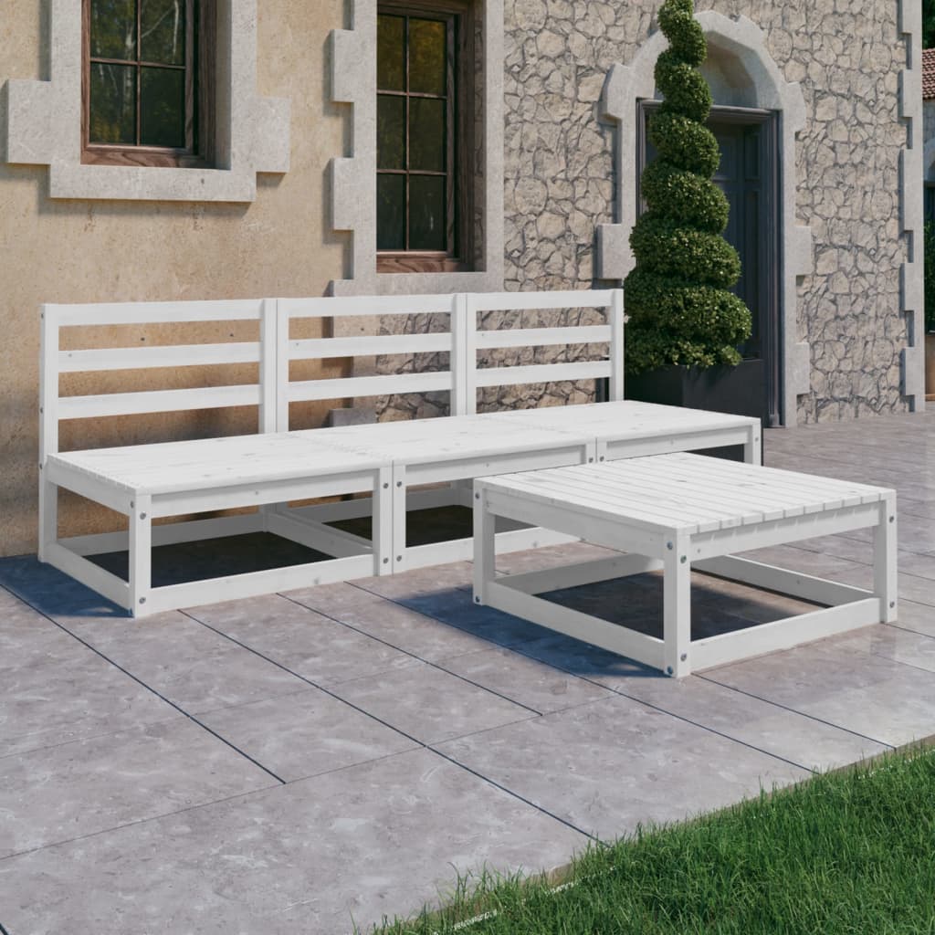 vidaXL 4 Piece Garden Lounge Set White Solid Wood Pine