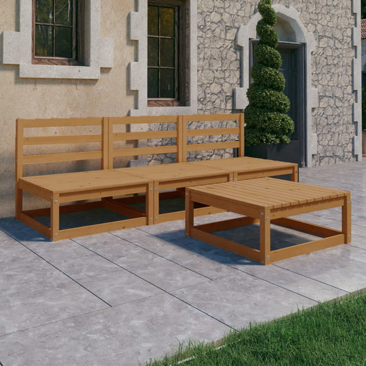 vidaXL 4 Piece Garden Lounge Set Honey Brown Solid Pinewood