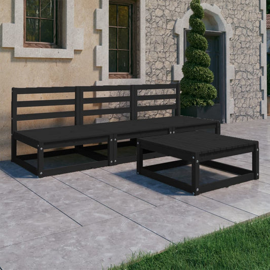 vidaXL 4 Piece Garden Lounge Set Black Solid Pinewood