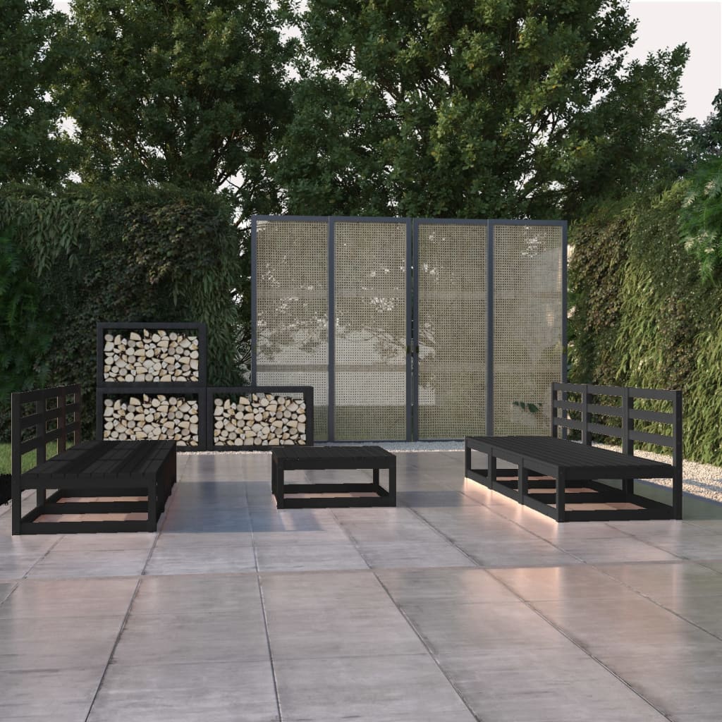 vidaXL 7 Piece Garden Lounge Set Black Solid Pinewood