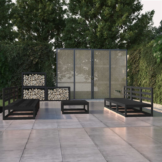 vidaXL 7 Piece Garden Lounge Set Black Solid Pinewood