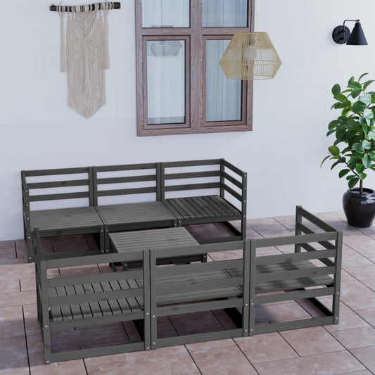 vidaXL 7 Piece Garden Lounge Set Grey Solid Pinewood