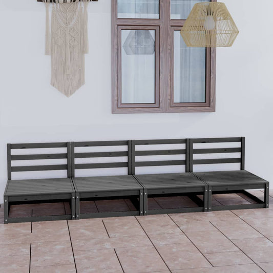 vidaXL Garden 4-Seater Sofa Grey Solid Pinewood