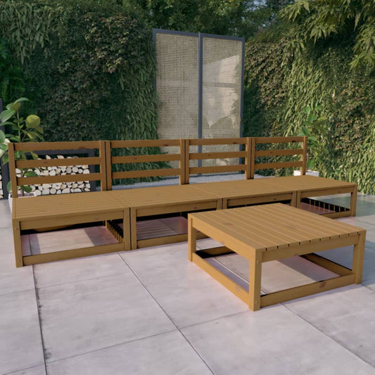 vidaXL 5 Piece Garden Lounge Set Honey Brown Solid Pinewood