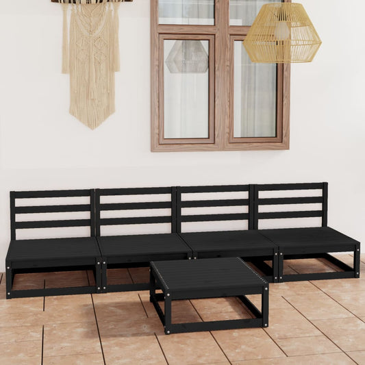 vidaXL 5 Piece Garden Lounge Set Black Solid Pinewood