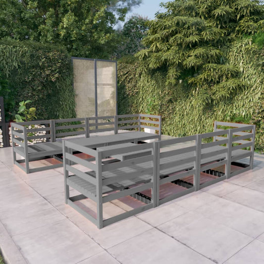 vidaXL 9 Piece Garden Lounge Set Grey Solid Pinewood