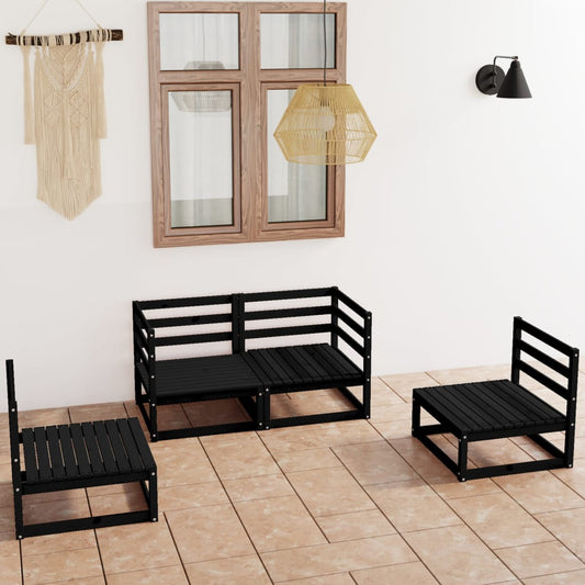 vidaXL 4 Piece Garden Lounge Set Black Solid Wood Pine