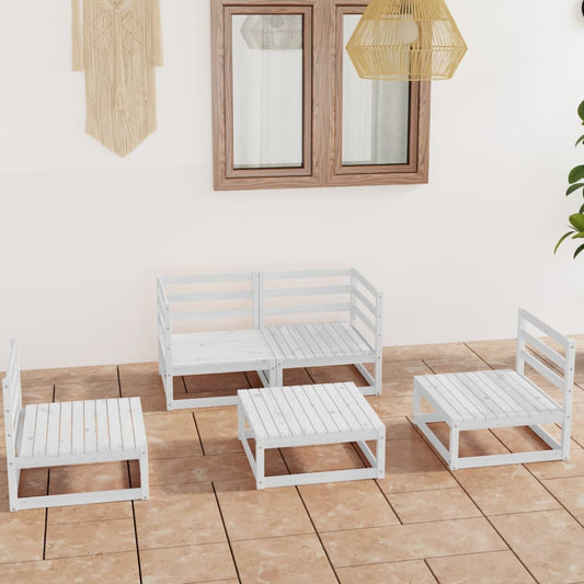 vidaXL 5 Piece Garden Lounge Set White Solid Wood Pine