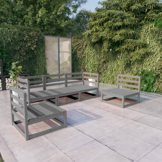 vidaXL 5 Piece Garden Lounge Set Grey Solid Wood Pine